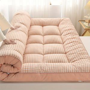 TEMU 전년을 위한 통기성 체크무늬 매트리스, 부드럽고 따뜻한 침대 패드, 일본 체크무늬 매트, 침실, 바닥, 타타미, 쉽게 청소, 접이식 보관, 기계 세탁 가능 폴리에스터 섬유