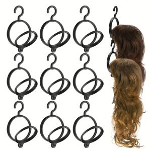 TEMU 9개의 걸이형 웨이브 스탠드 세트, 접이식 및 휴대용, 다양한 웨이브 및 모자에 적합, 여행 스타일링 및 웨이브 교체에 이상적, 웨이브 모양 유지, 검정색, 남녀 공용 성인용 크기.