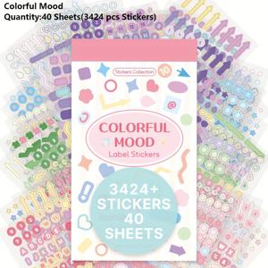 TEMU 40장 컬러풀 종이 스티커 3424개 계획 스티커 다이어리 노트 마킹 미적 창의적인 스티커 색인 라벨 주간 월별 탭 공부 작업 계획 스티커 학생용 사무실 가정 사용|다이어리