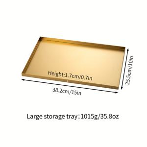TEMU 1개 모던 스테인리스 스틸 트레이 - 골든 직사각형 럭셔리 수납 선반, 욕실, 화장대, 책상 & 드레서용 - 주얼리, 메이크업, 정리함, 우아한 솔리드 탑 - 내구성 있는 장식용 컨테이너, 비식품용