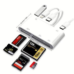 TEMU SD/Micro SD/SDHC/SDXC/MMC/XD/MS/CF/TF/USB 하드 드라이브 지원, 휴대폰/패드/USB-C 장치와 호환되는 플래그십 칩 9-in-1 USB OTG 카드 리더, 효율적인 데이터 전송 및 충전을 위한 슬림한 화이트 디자인