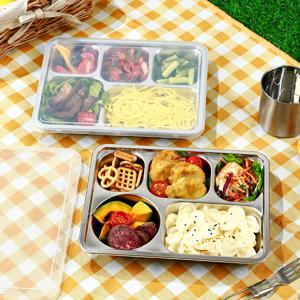 TEMU 304 스테인리스 스틸 지방 감소 분할 식사 접시 (뚜껑 포함), 체중 감량용 접시, 가정용 5구 분리 접시, 아침, 점심, 저녁 식사 및 야외 피크닉에 적합, 과일, 채소, 샐러드, 시리얼에 이상적