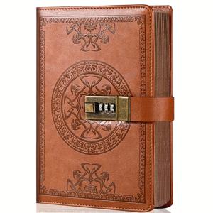 TEMU 남성 및 여성용 1개 A5 잠금 다이어리 - 리필 가능한 240페이지 일기장 펜 홀더 포함, 블랙 엠보싱 커버, 골든 클라스프, 5.7인치 x 8.3인치, 여행 및 일상 사용에 이상적, 여행 저널 | 엠보싱 커버 디자인 | 내구성 있는 인조 가죽 커버|일기장