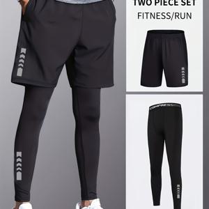 TEMU 남성용 고 탄성 퀵 드리 압축 반바지 & 레깅스 세트 - 슬림 피트, 지퍼, 스트레치 아슬아슬한 운동복 - 러닝, 농구, 훈련용 블랙색과 화이트 , 농구 의류 | 지퍼 반바지 | 내구성 있는 소재|반바지|남자반바지|남자옷