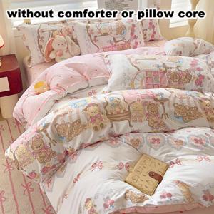 TEMU 4pcs 침구 세트 (1 이불 커버 + 1 평평한 시트 + 2 베개 커버) Rural Style 만화 나비 노트 + 패턴, 부드럽고 통기성이 좋은 폴리에스터 소재, 짠 후 물 세탁, 기계 세탁 가능, 지퍼 클로저, 80-85g/㎡ 사각형 그램 무게, 전 계절 사용, 이불 인서트 및 베개 인서트 포함되지 않음