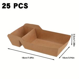 TEMU 25개입 푸드 트레이 보트 (딥 포켓 포함), 일회용 크래프트 종이 감자튀김 박스, 케첩/소스 구획 홀더, 생일파티, 푸드트럭, 레스토랑용 푸드 서빙 트레이, 소스 칸막이 상자,일회용 파티 음식 서비스,파티 음식 트레이,포켓이 있는 튀김 보트,컴파트먼트 홀더 디자인,딥 포켓 트레이,누수 방지 구획