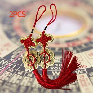 TEMU 2개 세트 풍수 중국 매듭 술 장식, 행운의 부적 고대 동전 번영 보호 행운, 차량 장식, 문 걸이, 액세서리 핸드메이드, 자동차 액세서리,상징적 장식,문화 장식품,정교한 장인 정신,번영의 상징,자동차 애호가