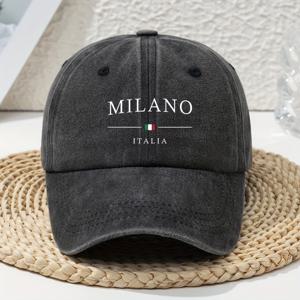 TEMU MILANO 깃발 프린트 여성용 야구 모자, 봄/여름용 다용도 레트로 소프트탑 모자, 빈티지 워싱 스타일의 아빠 모자