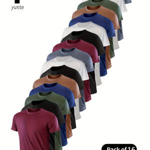 TEMU 남성용 빠른 건조 운동 티셔츠 16개 세트 - 통기성 좋고 땀 흡수 기능이 있는 반팔 셔츠, 체육관 및 러닝 트레이닝용, 가벼우면서 편안함, 혼합 색상(빨강, 검정, 군 녹색, 네이비 블루, 화이트, 그레이)