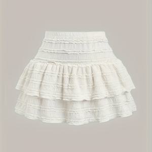 TEMU 화이트 A라인 스커트 - 봄/여름용 숏 스커트, 세탁기 사용 가능한 솔리드 컬러 스케이터 스커트, 캐주얼부터 드레시한 룩까지, 드레스, 블라우스, 청바지와 매치하기 쉬운 다용도 스타일