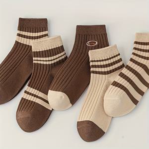 TEMU 여성용 갈색 & 양말 5팩 - 부드러운 캐주얼 튜닉 길이 스타킹, 손세탁 가능, 캐주얼 복장, 사무실 및 반정장 복장에 적합