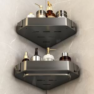 TEMU 스테인레스 스틸 코너 샤워 선반, 벽걸이 드릴 없음 욕실 정리함, 샴푸 및 화장품을 위한 다중 구획을 갖춘 공간 절약형 욕실 보관 선반, 현대 욕실을 위한 검은색 삼각형 디자인, 욕실 정리함 및 보관함
