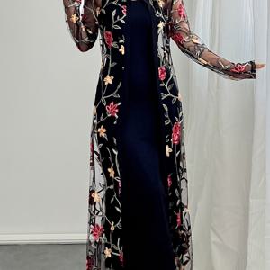 TEMU 여성용 신상 봄 여름 캐주얼 레이스 자수 드레스 세트, 여름용 오픈 가디건 조끼 스커트 투피스 슈트