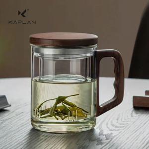 TEMU 1개 KAPLAN 내열 유리 차 컵, 나무 손잡이 포함 - 내구성 있고 세척 가능, 가정 및 사무실 사용에 완벽, 크리스마스, 할로윈, 추수감사절 선물로 이상적, 차 서빙 필수품|우아한 유리 컵|내구성 있는 유리 컵|캠핑용품