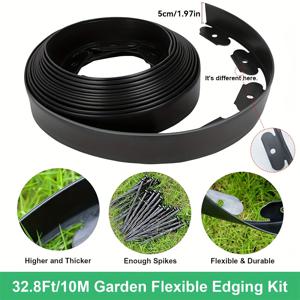 TEMU 1 롤 헤비 듀티 블랙 랜드스케이프 에지, PE 소재, 고정 스파이크가 있는 유연한 정원 잔디 경계