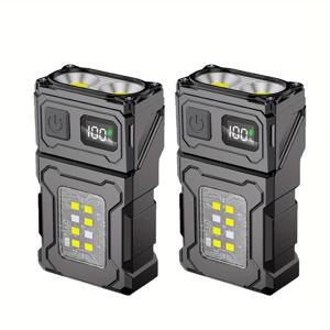 TEMU 2개 세트 7종 플래시라이트, 회전 클립 장착, 소형 다목적, C-포트 휴대폰 충전, 폴리머 리튬 배터리, 스테인리스 스틸 재질, 손 자유화, 점검 및 유지보수용, 정지 조명