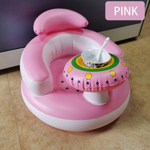 TEMU 램구우 인플레이터블 어린이용 좌석과 그릇 홀더 - 휴대 가능한 바닥 서있는 지원, 3~36개월 어린이를 위한 내장 공기 펌프, 부드러운 PVC 소재, 핑크/블루, 앉고 먹는 법을 배우기에 완벽한 어린이 수유 의자 | 재미있는 어린이용 좌석 | 안전한 어린이 착석, 램구