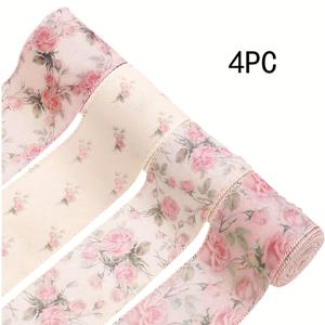 TEMU 핑크 플로럴 와이어 리본 4롤, 2.5인치 빈티지 장미 꽃 리본 포함 리본 및 화환 공예 선물 포장, 봄/여름 축제 결혼식 생일 베이비 선물 홈 데코, 크리스마스, 할로윈