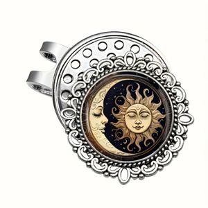 TEMU 1개 빈티지 태양과 달 골프 볼 마커 모자 클립 - 복잡한 천체 디자인, 유리 및 합금 구조, 일상적인 골프 또는 스포츠 착용에 완벽함, 골프 액세서리 | 빈티지 스타일 클립 | 유리 펜던트 클립, 골프 용품