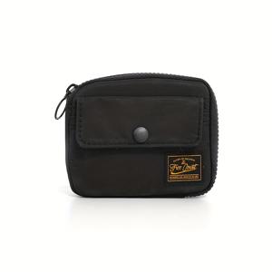 TEMU 프리 코스트 컴팩트 동전 지갑 & 립스틱 홀더 - 스타일리시한 블랙 폴리에스터 지퍼 파우치 오렌지 로고, 내구성 있고 다용도로 일상 사용에 적합한 작은 지갑|립스틱