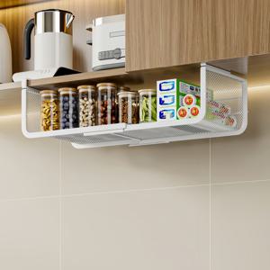 TEMU 1개 밀도 높은 메쉬 리트랙터블 캐비닛 행잉 바스켓, 주방 수납 랙, 다층 캐비닛 행잉 바스켓, 다기능 저장용 행잉 바스켓, 길이 13.78인치~24.41인치, 너비 9.45인치, 높이 7.08인치, 내구성 좋음, 양념병, 조미료 및 필수품에 적합, 멀티레벨 디자인의 공간 절약형 행잉 캐비닛 랙,