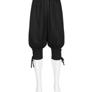 TEMU 중세 해적선 퀵 드라이 팬츠 - 흑색, 흰색 리본 및 팔단지, 조절 가능한 허리띠, 할로윈 의상, 코스프레 및 테마 파티용 비탄성 원단, 테마 파티용 의상 | 조절 가능한 허리띠 | 비탄성 원단