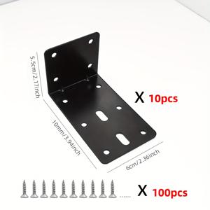 TEMU 10개 헤비듀티 금속 L형 브래킷과 나사 - 침대 프레임, 선반 및 지지대를 위한 90° 직각 가구 커넥터, 블랙 마감, 내구성 있는 하드웨어 액세서리, 가구 강화 | 직각 브래킷 | 내구성 있는 금속, 내구성 있는 스틸 침대 브래킷