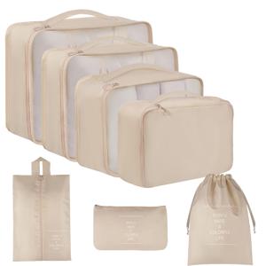 TEMU 7pcs 여행 액세서리 정리 키트, 다기능 보호 케이스, 아트 스토리지, 운송 보호, 큐브 패키징 세트, 단색, 수하물 정리 가방, 먼지 방지, 다양한 크기, 블랙 베이지 핑크 그레이 나비 블루, 나일론, 독립적, 여행용