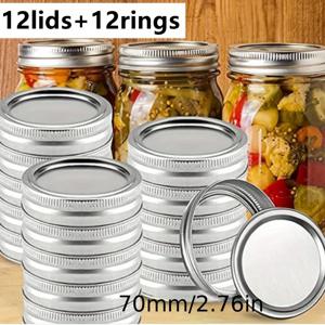 TEMU 캔닝 뚜껑 세트 (12개 뚜껑 + 12개 링) - 레귤러/와이드 마우스 메이슨 자르 뚜껑, 실리콘 씰 링 포함, 누수 방지 및 안전한 캔닝 뚜껑, 주방 보관용, 식료품 저장실 정리,누수 방지 디자인,와이드 마우스 뚜껑,고품질 반지,캔닝 용품,DIY 캔너