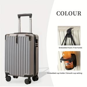TEMU 18인치 경량 하드쉘 스피너 스위트케이스, TSA 잠금, 접이식 핸들 및 컵 홀더 - 내구성이 뛰어난 ABS, 로즈 골든, 화이트, 블랙 등 다양한 색상으로 제공 - 여행 및 공항 사용에 이상적, 여행용 스위트케이스 | 디자인 | 텔레스코픽 핸들, 여행용 가방