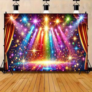 TEMU 1개 생동감 있는 무대 조명 효과 배경 배너 - 집, 정원 및 야외 행사를 위한 컬러풀 폴리에스터 파티 장식, 70.8x94.5인치, 축제 별빛 디자인의 다용도 파티 배너, 파티 장식 용품