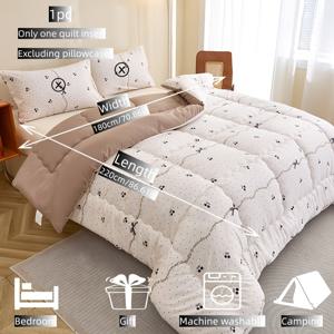 TEMU 3개 플로럴 퀼트 세트, 블랙 체리 패턴 | 폴리에스터 초극세사, 간편한 관리, 사계절 침실, 게스트룸, 호텔, 여행 및 선물용 - 두꺼운 이불 콤보