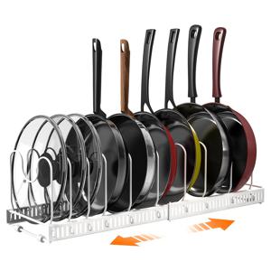 TEMU 조절 가능한 냄비 및 프라이팬 수납 랙 (10개 칸막이 포함), 주방 조리기구 및 베이킹 용품 정리에 적합 - 색상: 화이트