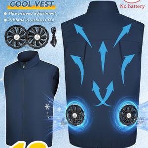 TEMU 남성용 여름용 360° 순환 바람 냉각 조끼, 3단계 조절 가능한 팬 조끼 | 9개의 팬 블레이드 | 착용 가능한 에어컨 블루 조끼 의류, 야외 활동, 낚시, 하이킹에 적합 (배터리 미포함)