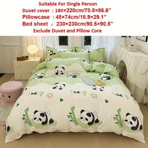 TEMU 4피스 침구 세트, 더블 및 퀸 사이즈 침대에 완벽한 카툰 판다 프린트 부드럽고 따뜻한 침구, 이불 커버 1개, 베개 커버 2개, 침대 시트 1개, 이불 및 베개 코어 미포함