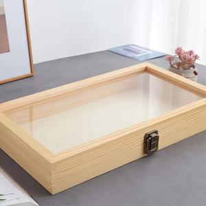 TEMU 투명 커버가 있는 잠금식 나무 진열장 - 기념품, 보석, 선물 및 수집품을 위한 직사각형 보관 상자 - 견고한 나무 구조와 안전한 금속 잠금 장치로 수집품을 보관할 수 있습니다.