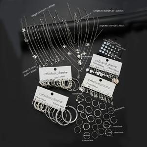 TEMU 108피스, 미니멀 스타일, 하트, 나비, 꽃, 뱀, 진주 모조, 팔찌, 발찌, 목걸이, 귀걸이, 반지, 주얼리 슈퍼 세트, 여성 생일, 휴일 선물, 파티, 데이트, 결혼식 연회 (박스 없음)