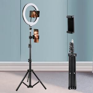 TEMU 삼각대와 듀얼 폰 홀더가 있는 10인치 셀카 링 라이트 키트, 43인치 접이식 금속 삼각대, 3가지 색상 모드 및 12단계 밝기 조절 가능, USB 전원 공급, 메이크업, 사진 촬영, 비디오 녹화용