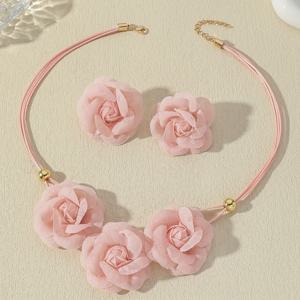 TEMU 3개 세트의 달콤하고 우아한 수제 메시 로즈 귀걸이와 목걸이, 여름 인격 패션 올매치 프랑스 레트로 꽃 세트, 연인, 어머니 및 친구를 위한 아름다운 선물, 여성들이 일상적인 춤과 банк릿에서 착용하기에 적합, 데이, 어머니의 날, 여성의 날 선물