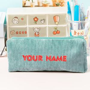 TEMU 코듀로이 필통 | 맞춤형 자수 이름 옵션 | 소프트 질감 원단 | 지퍼 클로저 | 학생 및 전문가에게 이상적 | 학교나 사무실 사용을 위한 완벽한 선물, 귀여운 필통|필통