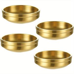 TEMU 4개 세트 더블 미니 스테인리스 믹싱 트레이, 라운드 믹싱 볼, 스시 디핑 샌드위치 보울, 애피타이저용 샐러드 드레싱 트레이, 사이드 디쉬, 칩스, 케첩 (골든)