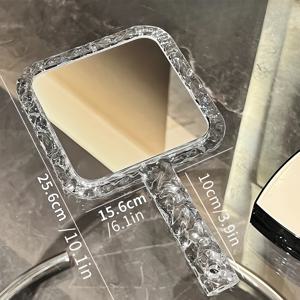 TEMU 1. 물 릴립 투명 핸드헬드 거울 메이크업 거울, 물 릴립 텍스처와 투명 재질 디자인, 휴대용 및 깨지지 않는 디자인, 고화질 이중면 거울 (1X/5X), 원형 및 사각형 두 가지 옵션, 데스크탑 메이크업, 욕실 면도, 휴대용 메이크업, 여성/남성에 적합