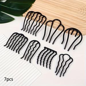 TEMU 7pcs 우아한 귀여운 헤어 액세서리 세트, 플라스틱 헤어 클립, 패션 헤어 번 핀, 꽃 번 핀, 데이 헤어 장식, 중간, 단색