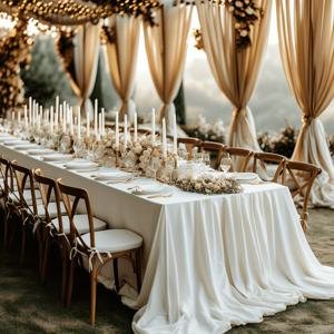 TEMU 할로윈, 크리스마스, 1개의 테이블보 + 4개의 자체 접착식, 흰색 직사각형 테이블보, 대형 야외 결혼식 장면용 긴 스트립 테이블탑 대형 직사각형 테이블보, 결혼식, 연회, 생일, 모임 및 휴일 장식에 적합한 폴리에스터 테이블보. 사이즈 230X300cm/230X400cm/230X600cm/230X800cm, 다양한 크기의 대형 사이즈 선택 가능