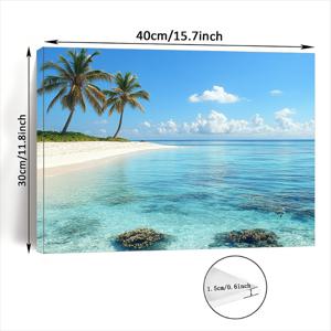 TEMU 1pc 열대 해변 장면 캔버스 아트, 나무 프레임 벽 장식으로 휴일 나무와 청아한 바다, 거실, 침실, 주방에 완벽한 11.8x15.7 인치, 실내/실외 사용, 실내 벽 장식 | 평온한 해변 장면 | 나무 프레임 아트, 해변 액세서리