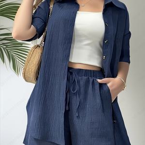 TEMU 여성용 우아하고 패셔너블한 캐주얼 투피스 세트, 단색 반팔 가디건과 쇼츠로 봄과 여름에 완벽한 선택