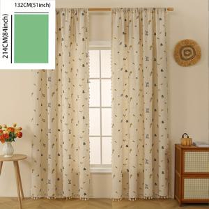 TEMU 1개 프랑스 유럽풍 베이지 자수 럭셔리 거실 침실 분위기 드릴링 없는 태슬 막대 자수 커튼 창문 스크린, 방 분위기 개선기,럭셔리 창문 스크린,태슬 막대 커튼,꽃무늬 자수 패턴,프랑스 유럽 디자인,자수 공예,유럽 스타일 장식가|커튼봉