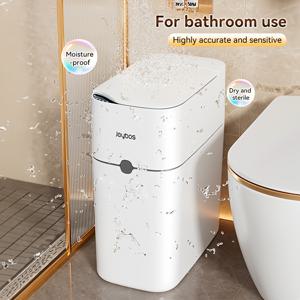 TEMU JOYBOS 자동 센서 휴지통, 무소음 뚜껑 & 터치리스 작동 - 슬림 스마트 , 욕실, 침실, 주방, 사무실 호환 - 화이트 (3.5갤런/10리터)
