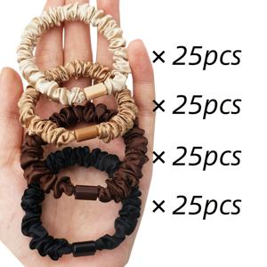 TEMU 100개의 실크 탄성 헤어 스런치, 찰랑찰랑하는 머리끈, 다양한 헤어 타이, 두꺼운 머리카락과 곱슬머리카락을 위한 디자인된 머리끈과 밴드.