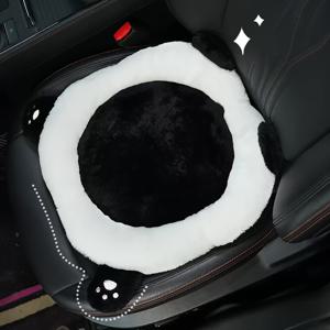 TEMU 귀여운 판다 자동차 시트 쿠션 및 헤드레스트 커버 - 겨울 따뜻함, 부드러운 폴리에스터 소재, 모든 차량에 적합, 핑크 악센트가 있는 귀여운 만화 디자인